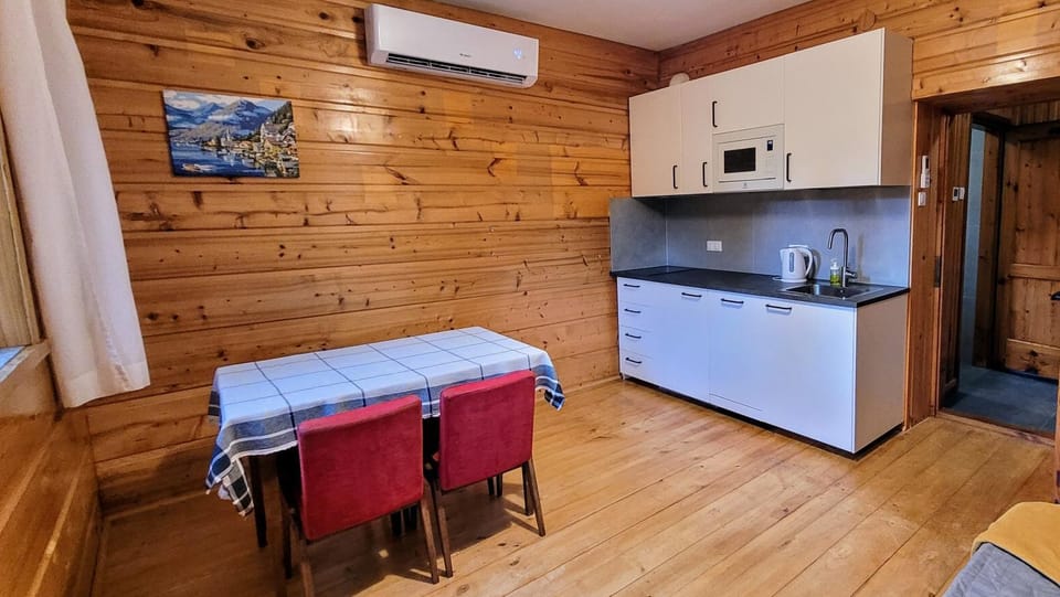 Kitchen or kitchenette, Dining area, stove, air conditioner