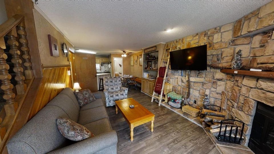 TV and multimedia, Kitchen or kitchenette, Living room, Seating area, fireplace, furniture