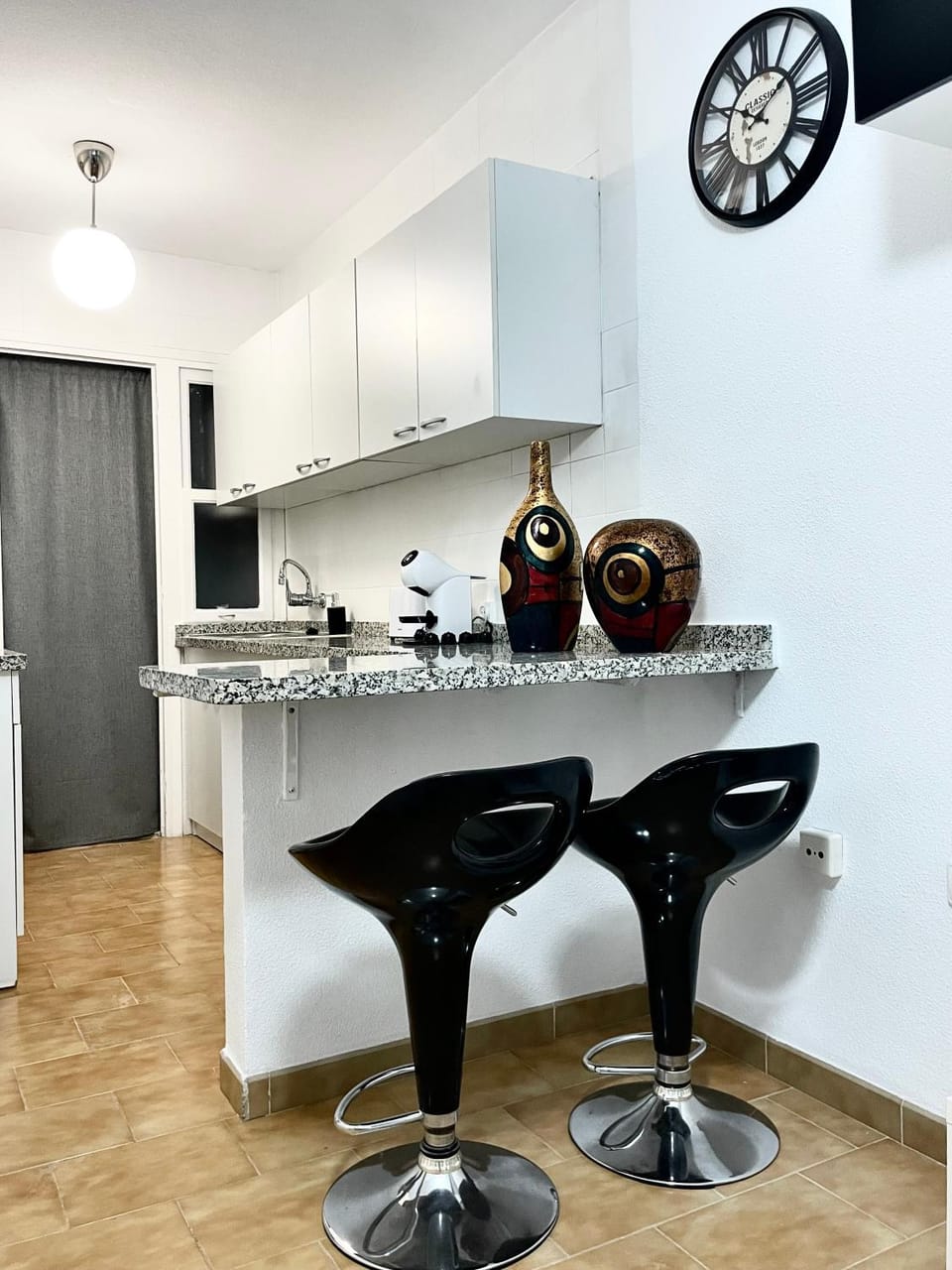 Kitchen or kitchenette, stove