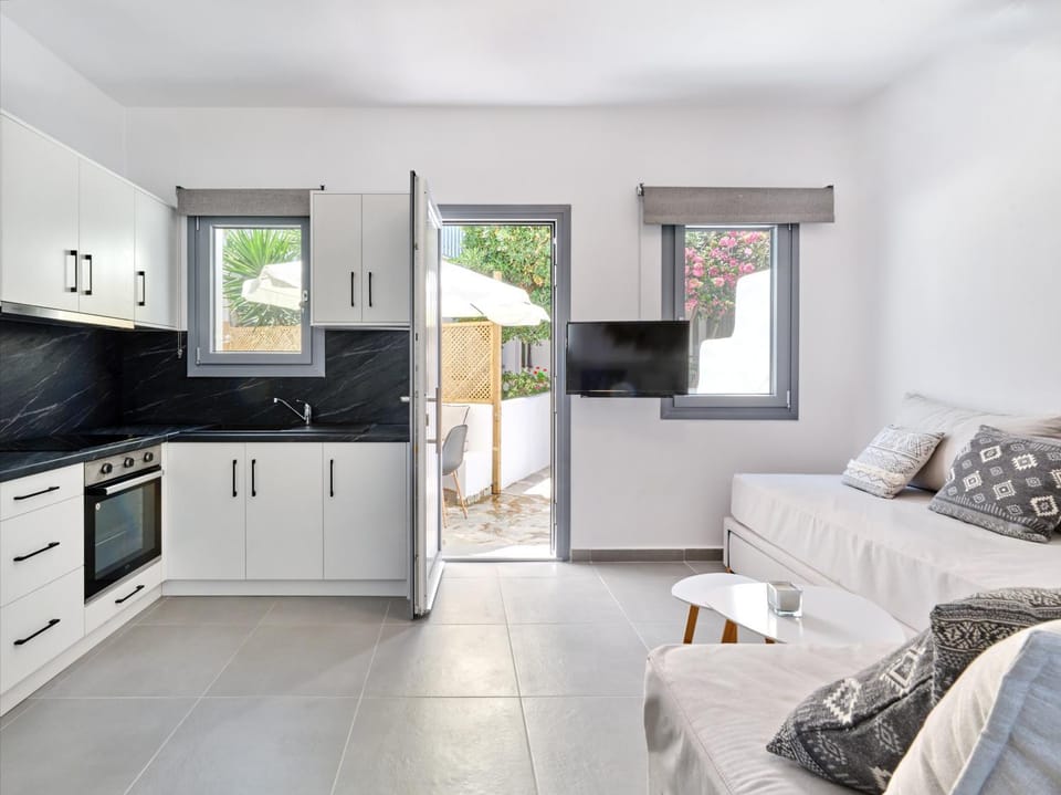 Kitchen or kitchenette, Living room, oven, stove