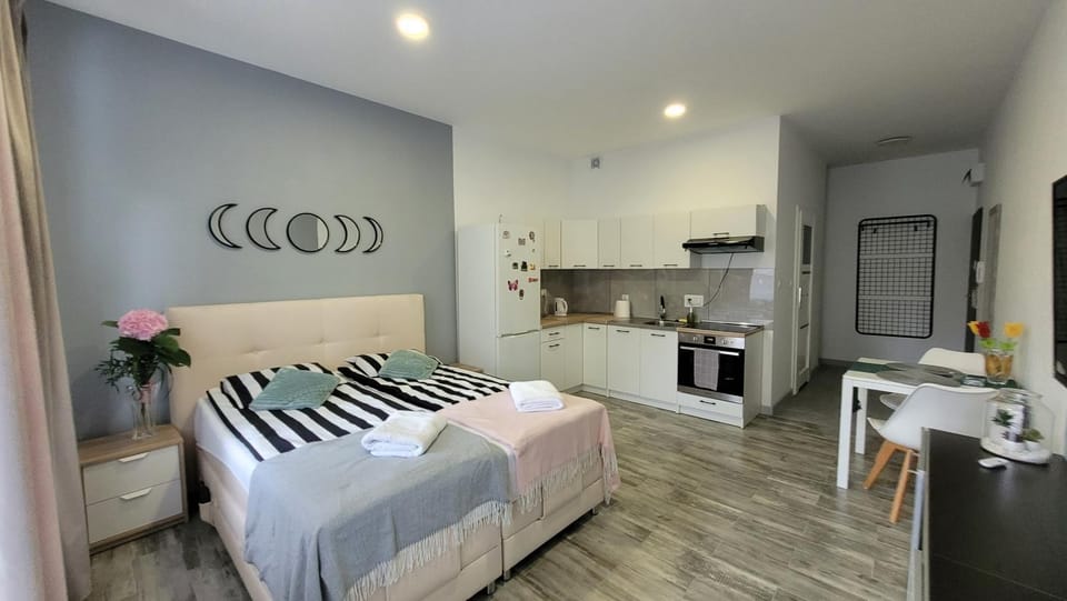 Bed, Kitchen or kitchenette, Living room, Photo of the whole room, Seating area, Dining area, Bedroom, oven, stove