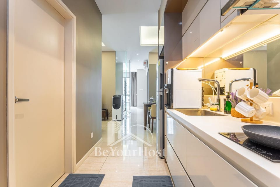 Kitchen or kitchenette, stove