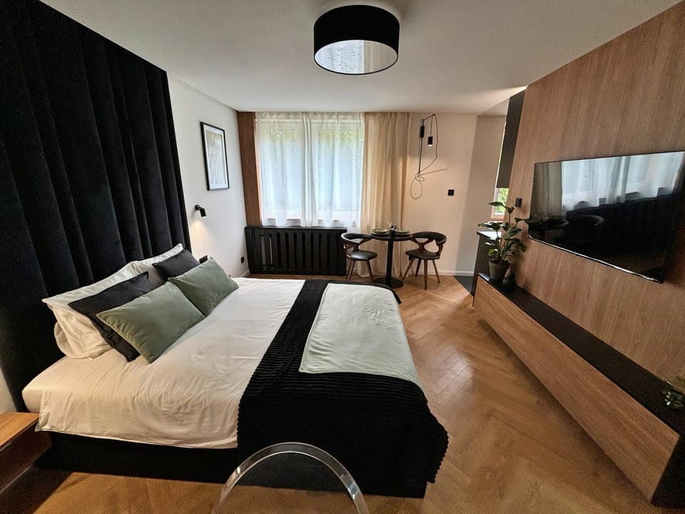 Bed, TV and multimedia, Living room, Seating area
