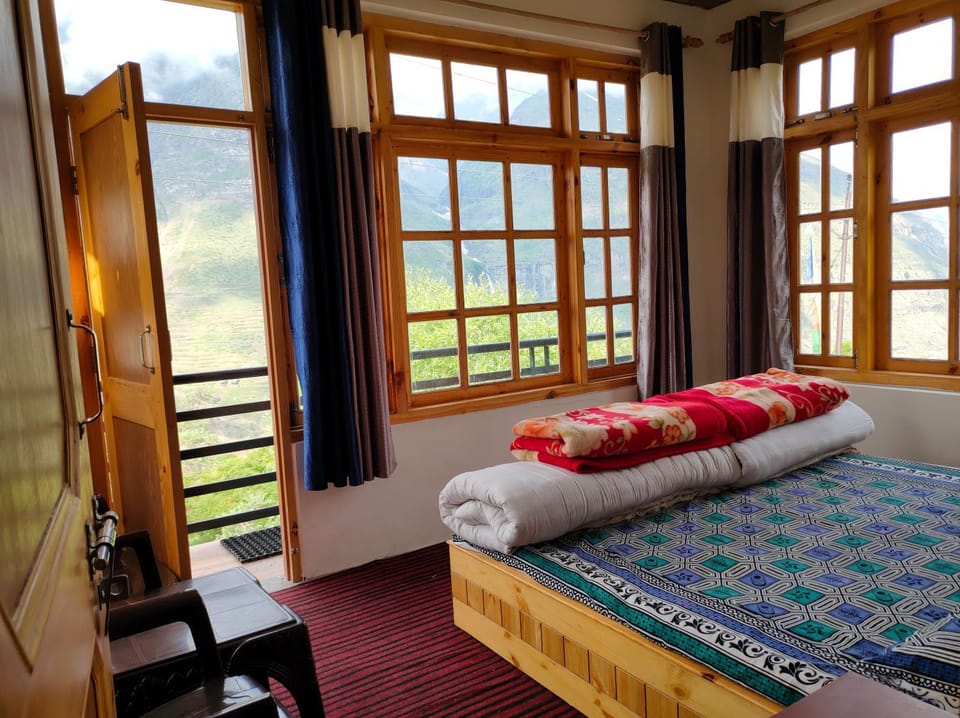 Bed, Natural landscape, Bedroom, Mountain view