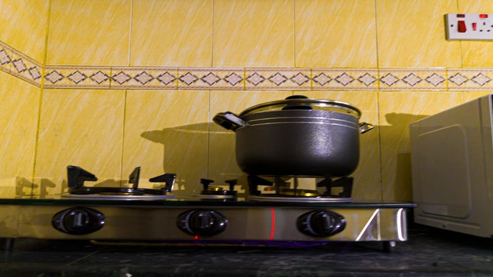 Kitchen or kitchenette, stove