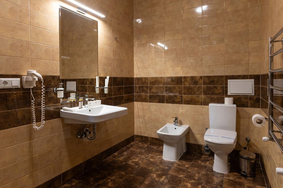 Shower, Toilet, bidet, towels