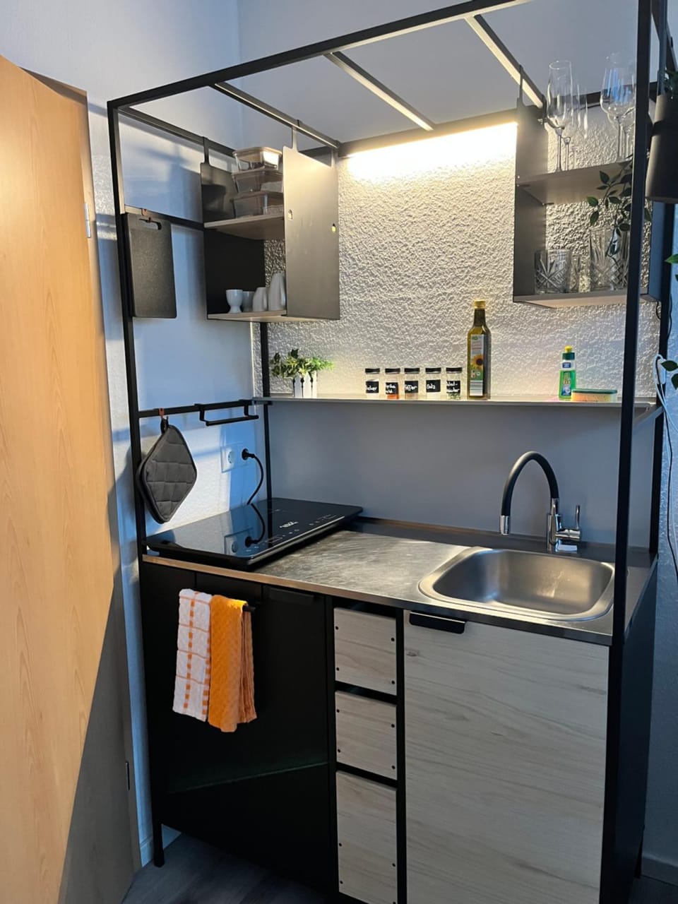 Kitchen or kitchenette, stove