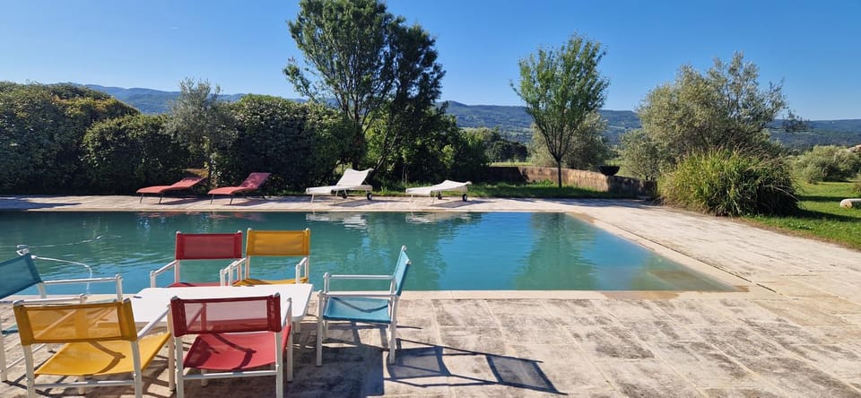 Natural landscape, Garden, Garden view, Swimming pool, sunbed