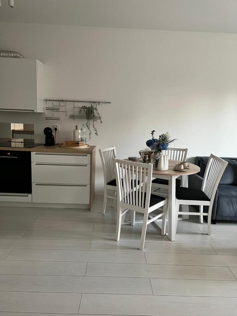 Kitchen or kitchenette, Living room, Seating area, Dining area, stove