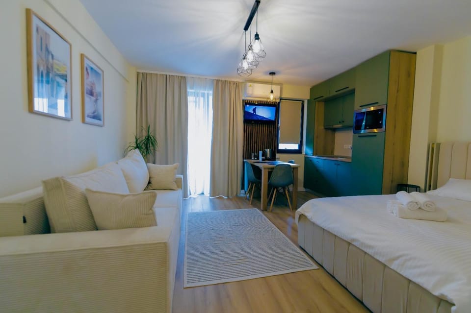 Communal lounge/ TV room, Bed, TV and multimedia, Kitchen or kitchenette, Living room, Photo of the whole room, Seating area, Bedroom