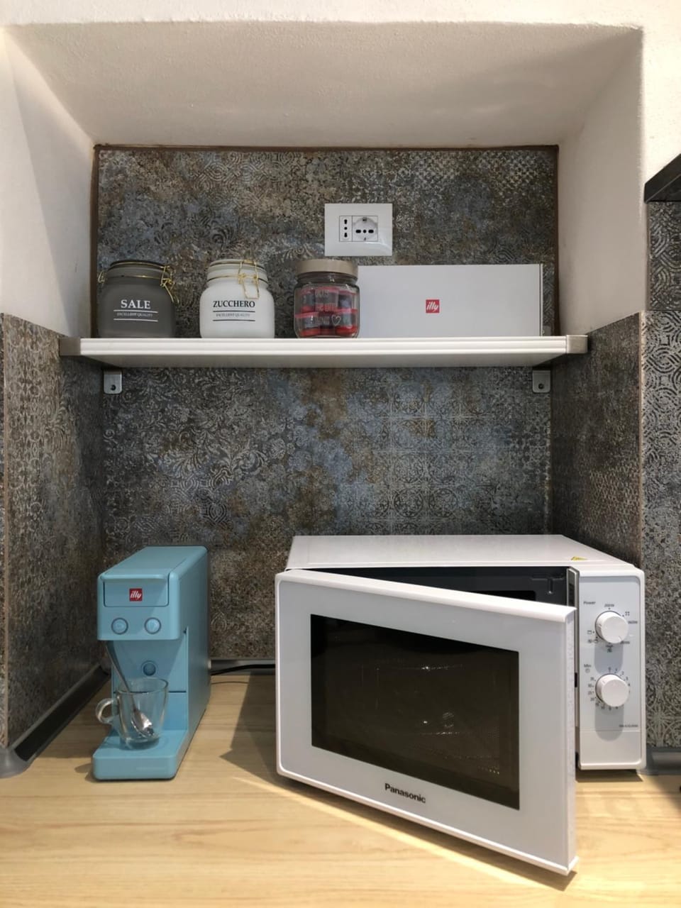 Kitchen or kitchenette, microwave