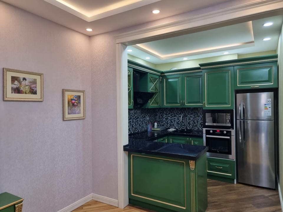 Kitchen or kitchenette, stove