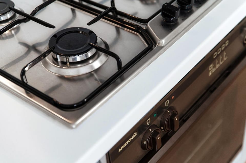 Kitchen or kitchenette, stove