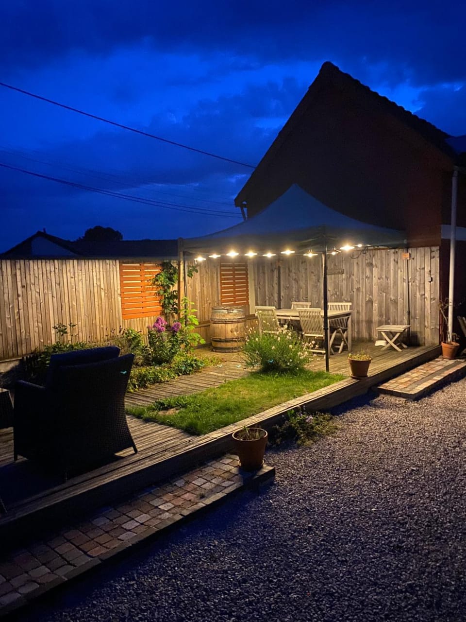 Patio, Night, Garden, Garden view