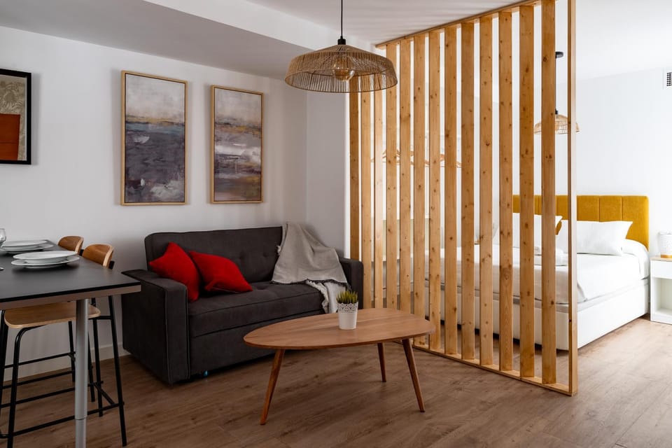 Bed, Living room, Dining area