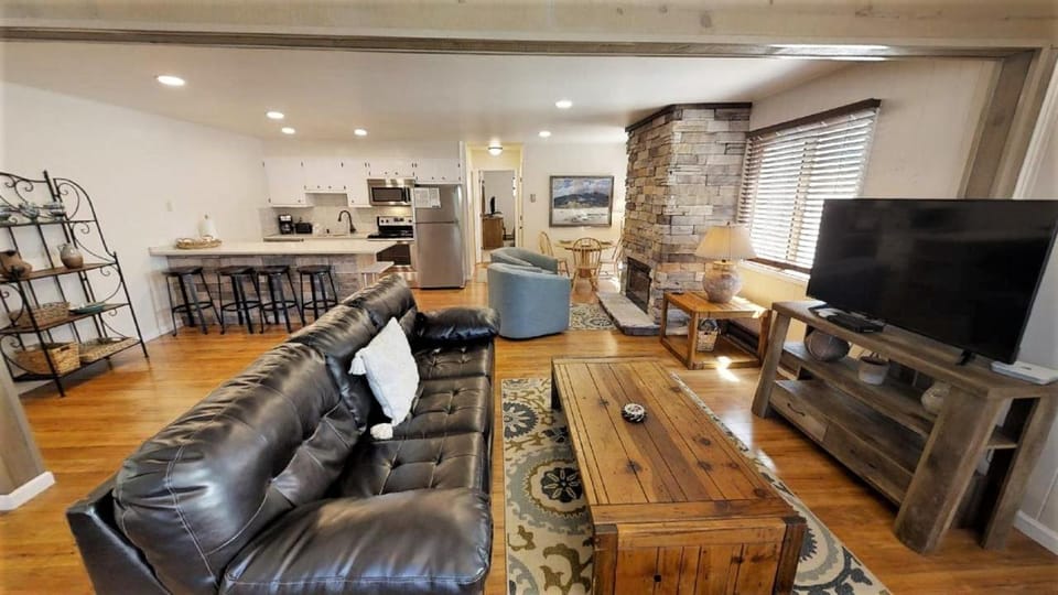 Day, TV and multimedia, Kitchen or kitchenette, Living room, Seating area, fireplace, furniture, kitchen, air conditioner