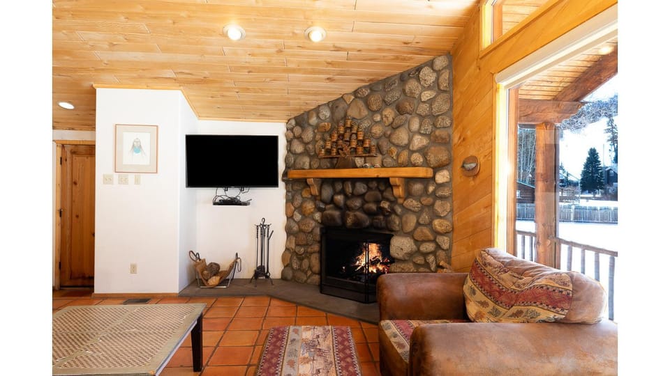 Bed, Day, TV and multimedia, View (from property/room), Living room, fireplace, furniture