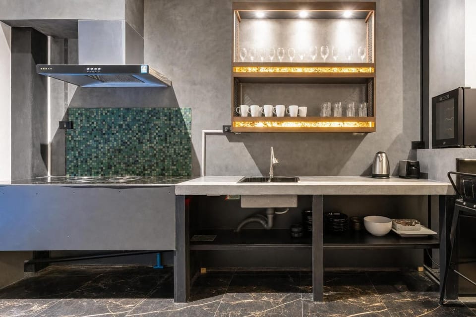 Kitchen or kitchenette, microwave, stove, kitchen