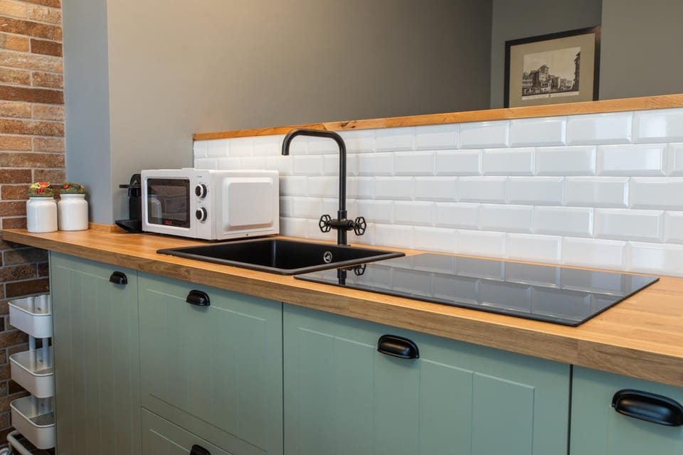 Kitchen or kitchenette, stove