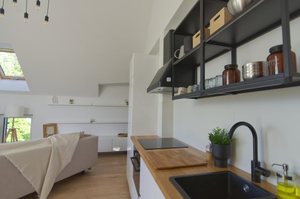 Kitchen or kitchenette, stove