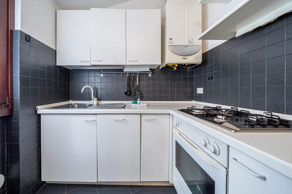 Kitchen or kitchenette, dishwasher, stove