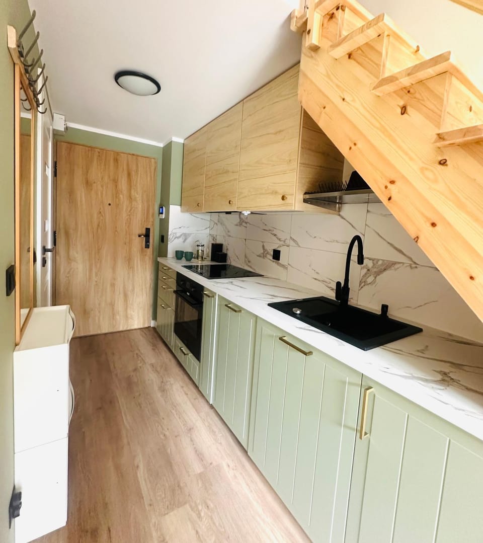 Kitchen or kitchenette, stove