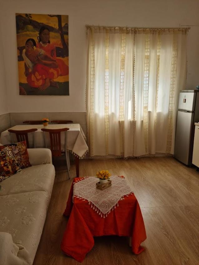 Bed, Living room, Dining area