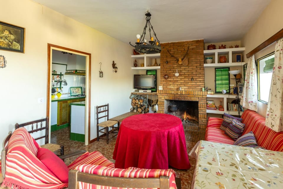 Kitchen or kitchenette, Living room, Seating area, Dining area, fireplace