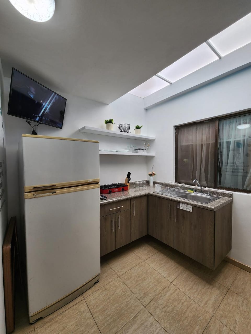 Kitchen or kitchenette, stove