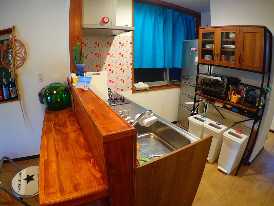 Kitchen or kitchenette, stove