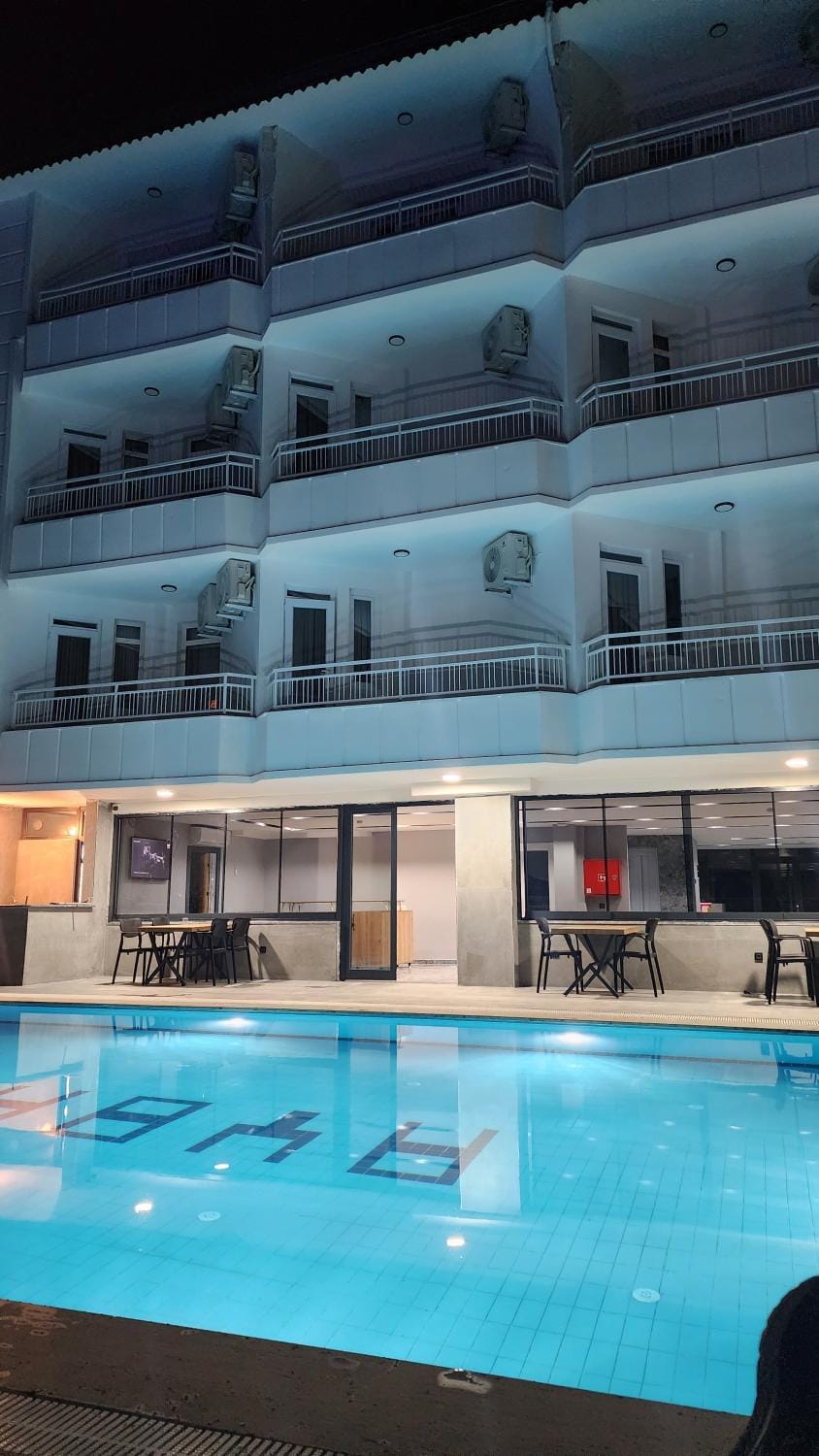 Property building, Night, Pool view, Swimming pool
