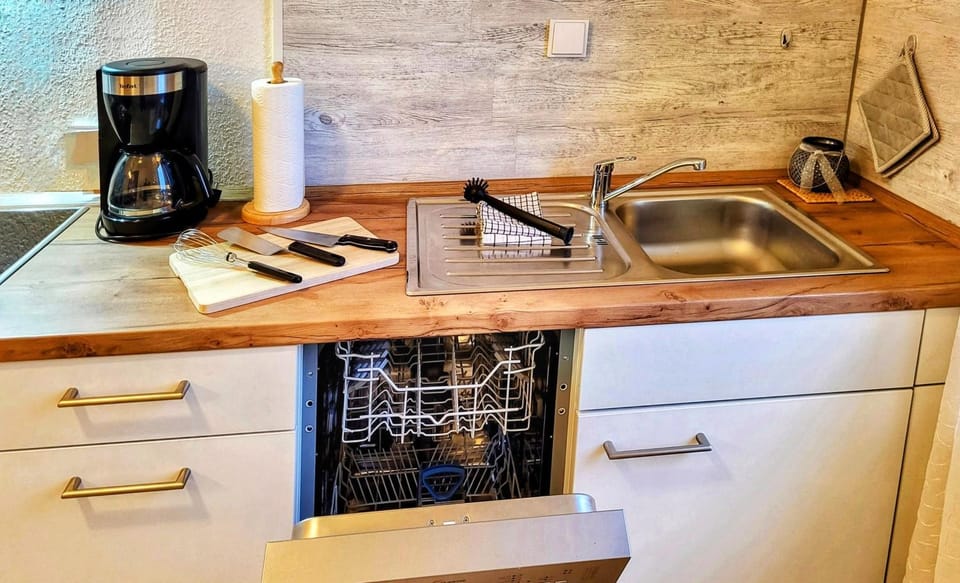 Kitchen or kitchenette, stove