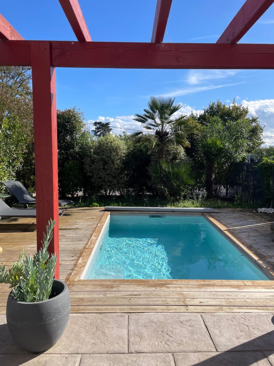 Day, Natural landscape, Garden, Garden view, Pool view, Swimming pool, sunbed
