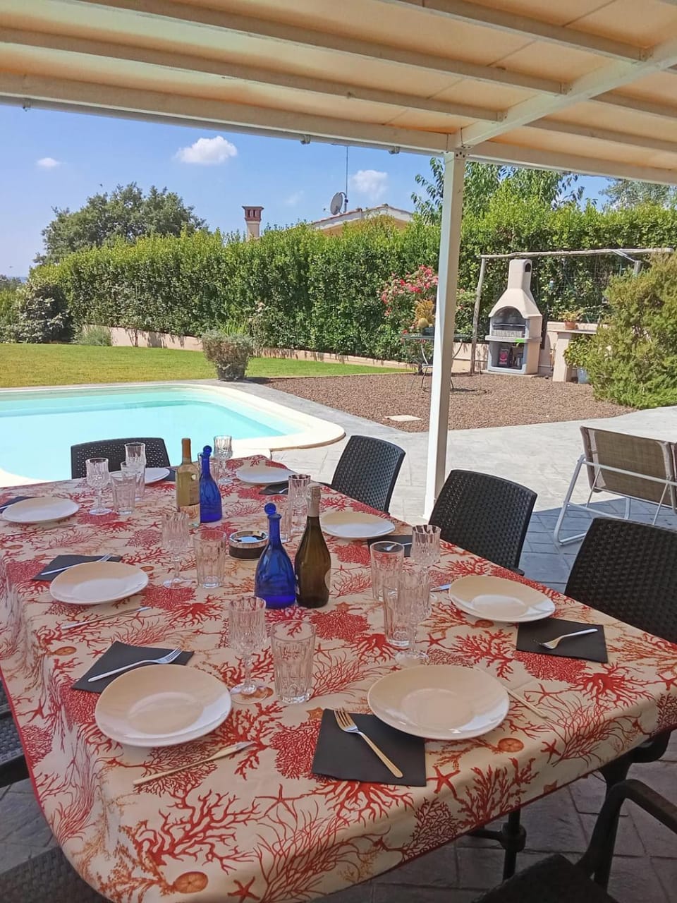 Patio, Dining area, Pool view, Swimming pool
