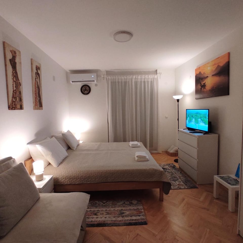Bed, TV and multimedia, Living room, Photo of the whole room, Seating area, Evening entertainment, Bedroom, air conditioner