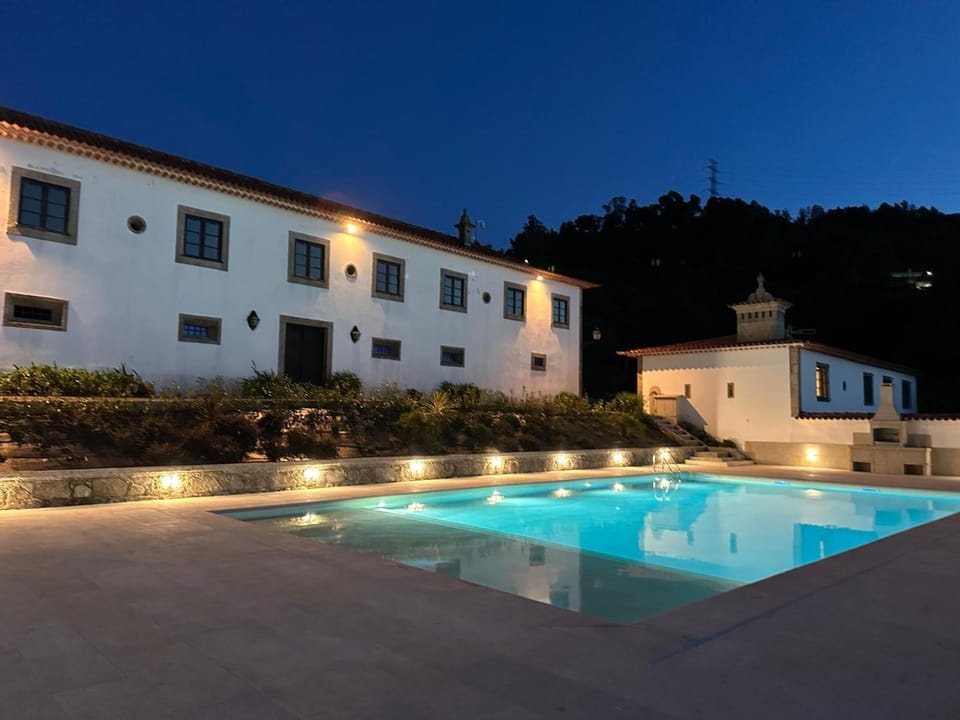 Property building, Night, Pool view, Swimming pool