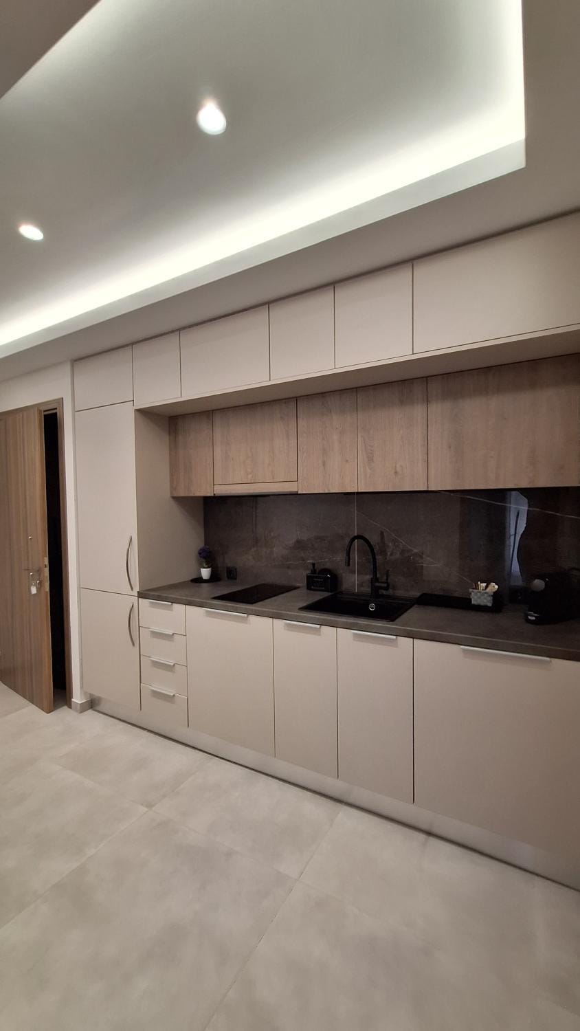 Kitchen or kitchenette, stove