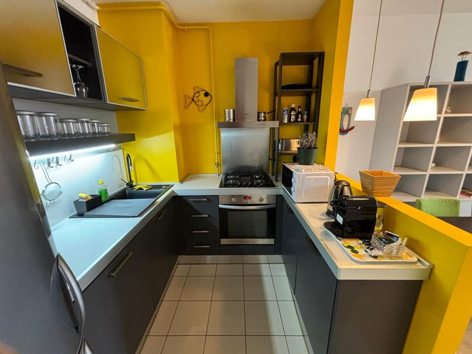 Kitchen or kitchenette, oven, stove