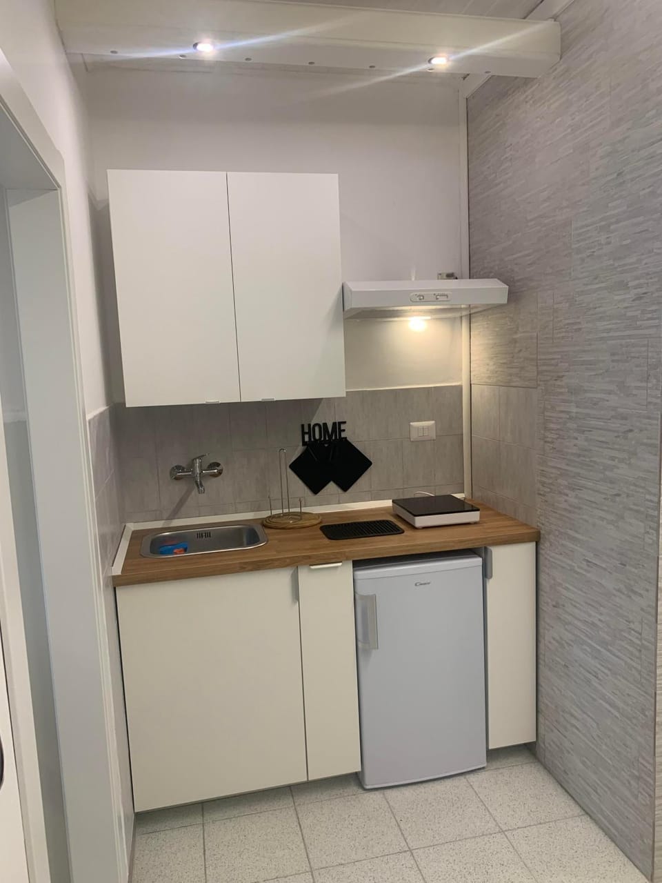 Kitchen or kitchenette, stove