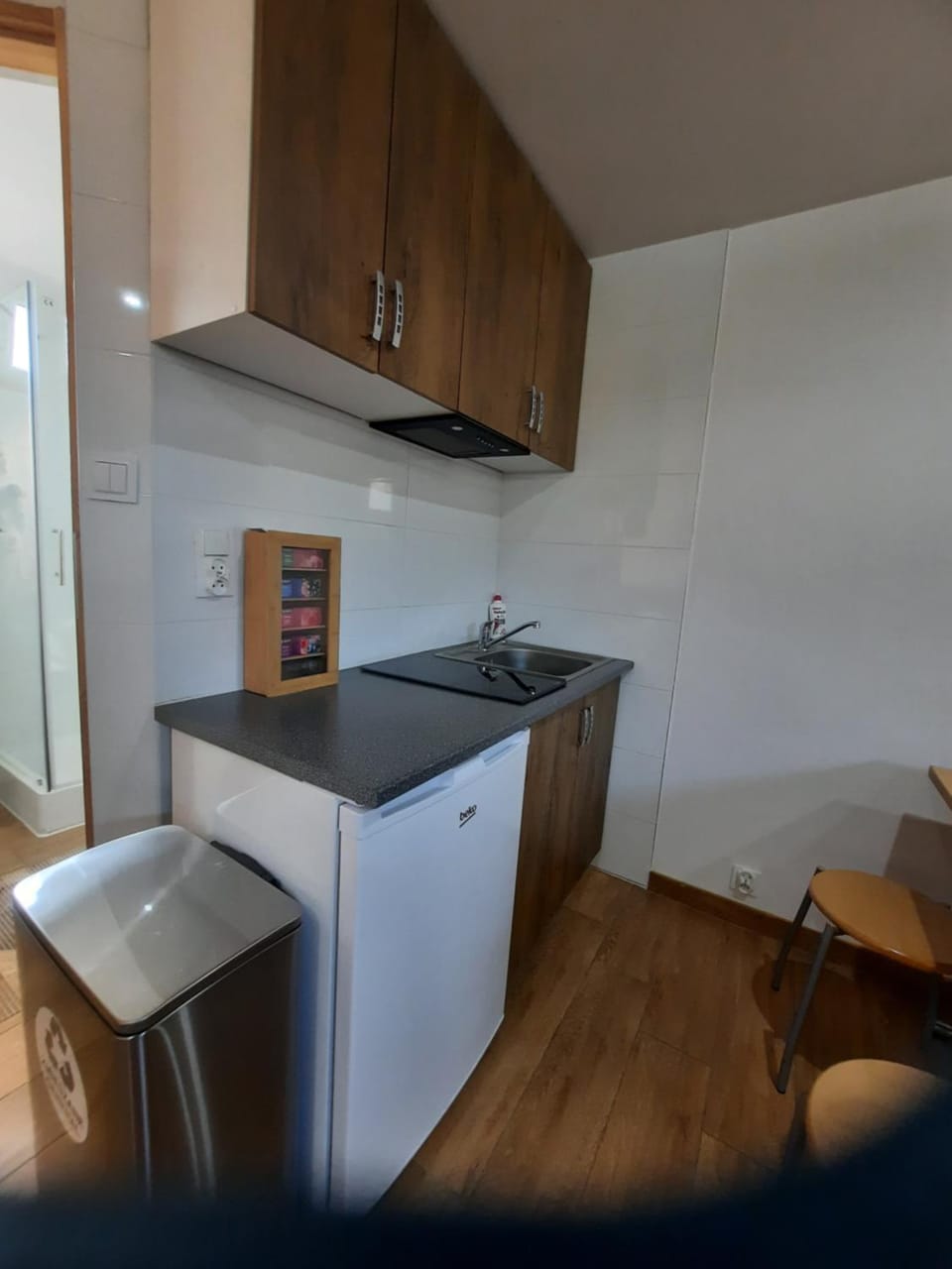 Kitchen or kitchenette, stove