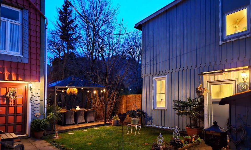 Property building, Patio, Night, Garden, Garden view