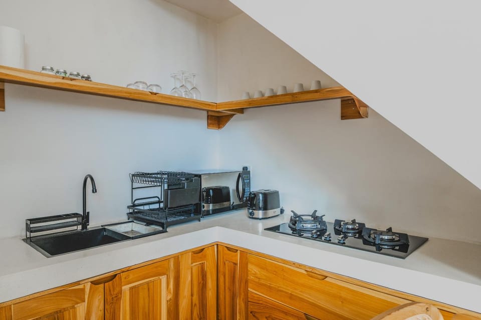 Kitchen or kitchenette, stove