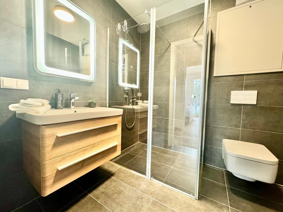 Shower, Toilet, Bathroom, towels