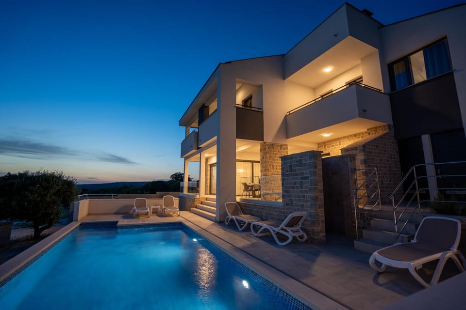 Night, View (from property/room), Swimming pool