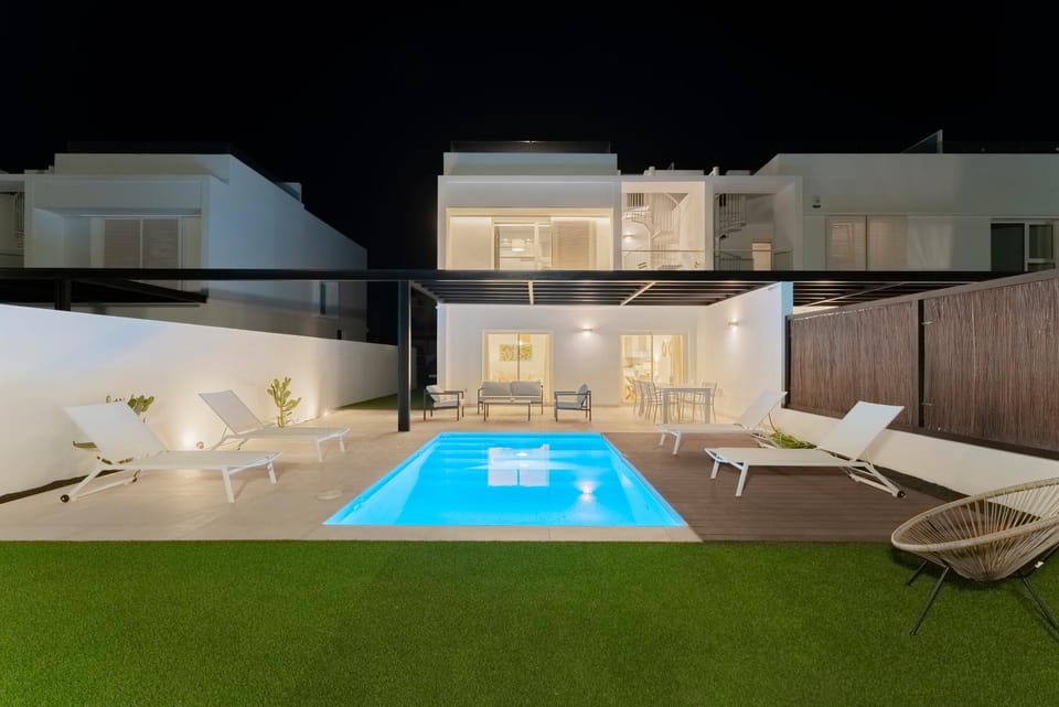 Night, Garden, Swimming pool