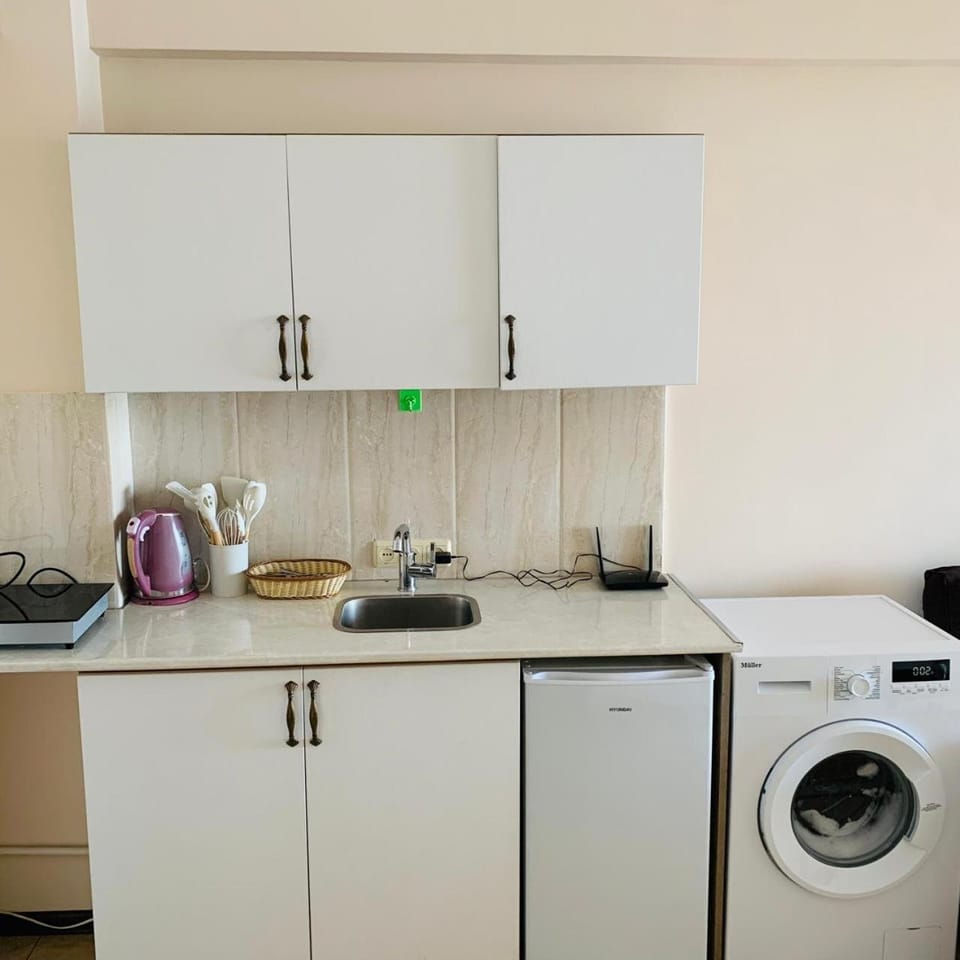 Coffee/tea facilities, Kitchen or kitchenette, stove, washing machine