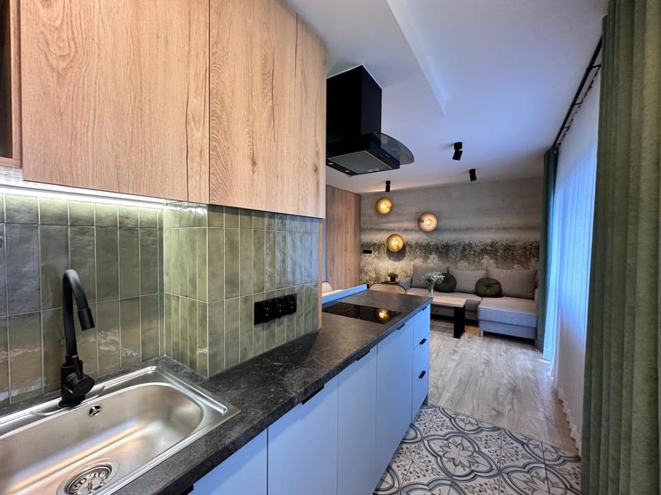 Kitchen or kitchenette, stove