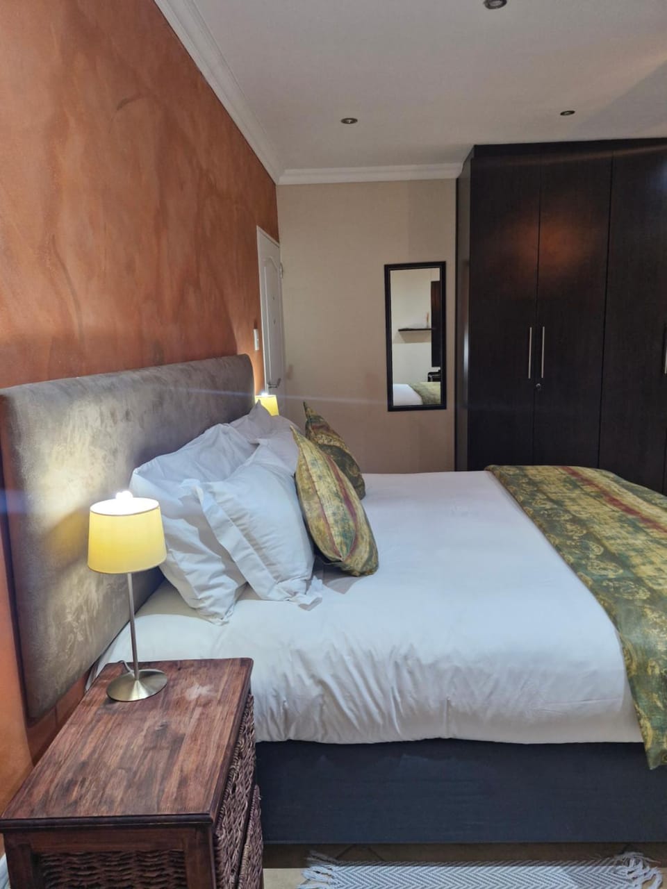 Bed, wardrobe