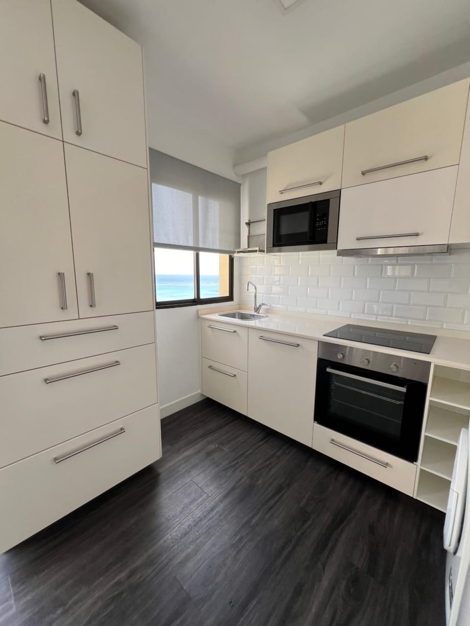 Kitchen or kitchenette, dishwasher, microwave, oven, stove