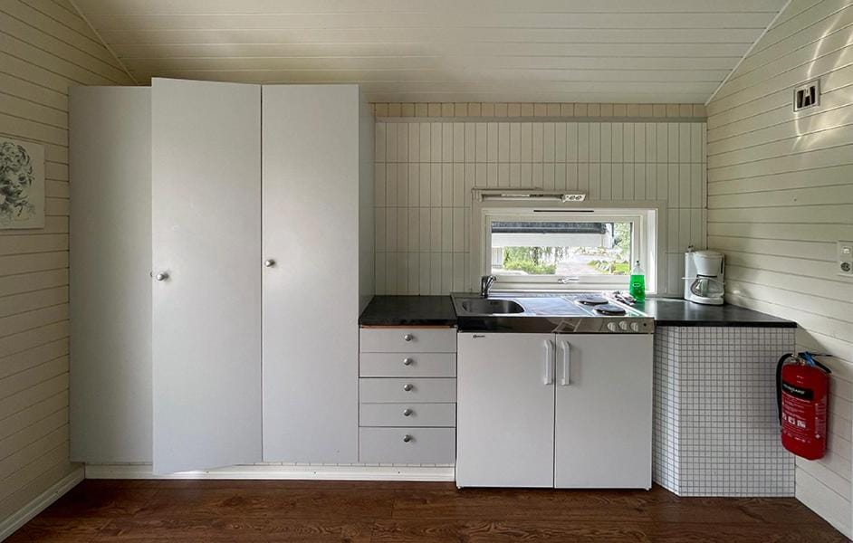 Kitchen or kitchenette, stove